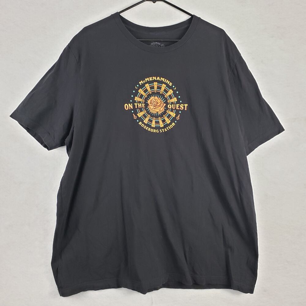 McMenamins Size 3XL Roseburg Station On The Quest Tee Shirt Black Cotton Graphic